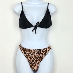 Shein Leopard Print Black High-Waist Bikini Set Swim Medium Summer